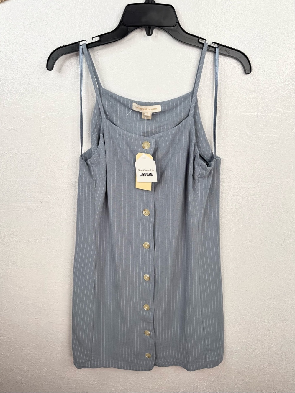 Monteau Los Angeles Dress Womens Size M Blue Pinstripe Cami Mini Button
